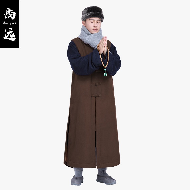 冬季中褂全棉加绒长伽蓝褂马甲背心冬季保暖棉服僧服僧衣僧侣装