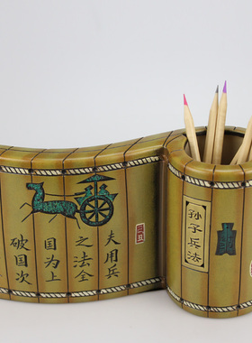 桌面笔筒摆件办公室书房办公桌摆件手绘中式书桌装饰创意礼物品