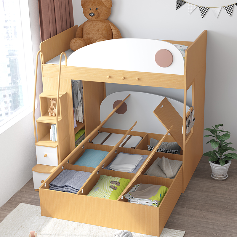 安兰图儿童床交错式衣柜上下床高低床多功能双层床小户型上床下柜