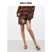法式 KELLY TINA落日鎏金雪纺短裙女2025新款 优雅百搭透薄半身裙子