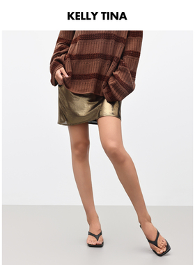 KELLY TINA落日鎏金雪纺短裙女2025新款法式优雅百搭透薄半身裙子