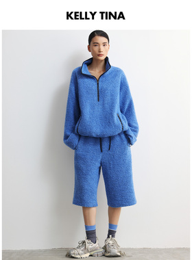 KELLY TINA都市轻运动风尚套头上衣女2025新款秋冬季蓝色休闲套装