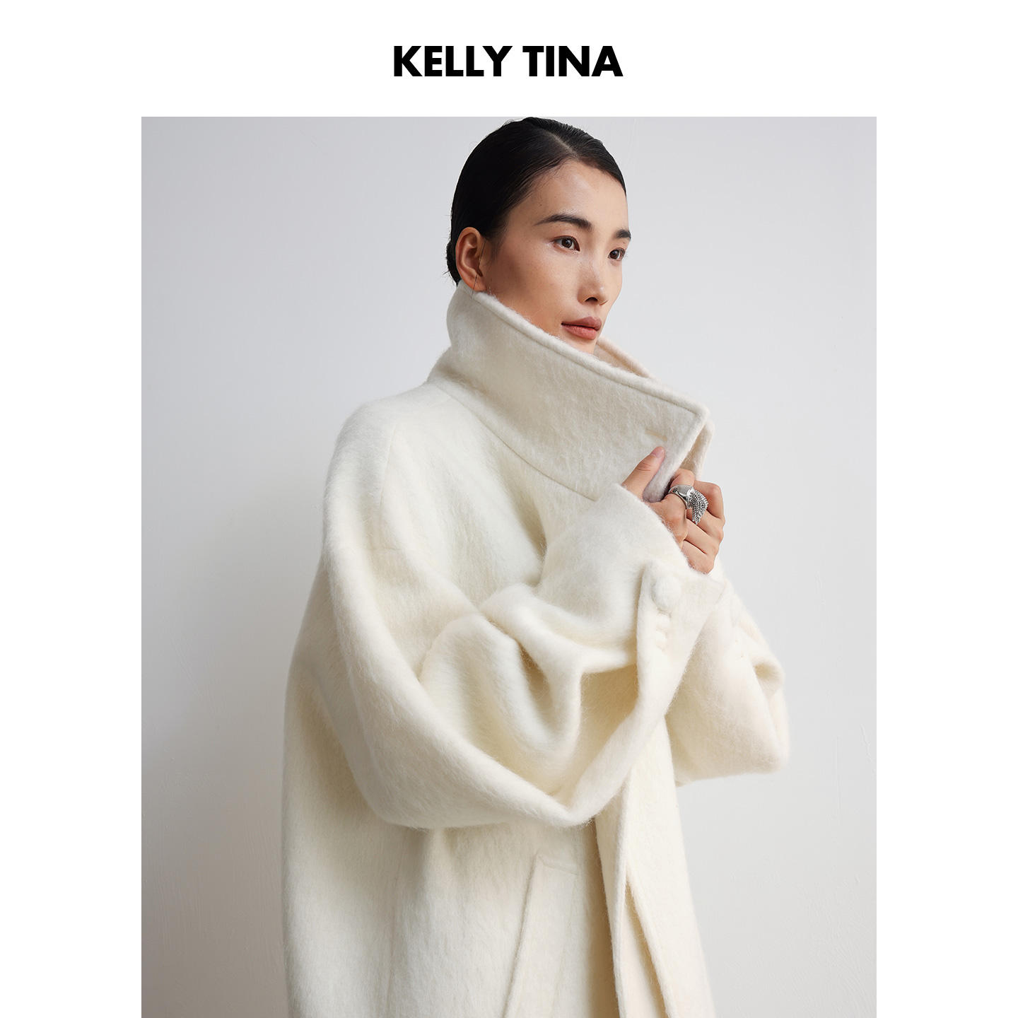 孙千同款  毛感白色大衣女2025秋季新款宽松慵懒高级感毛呢外套