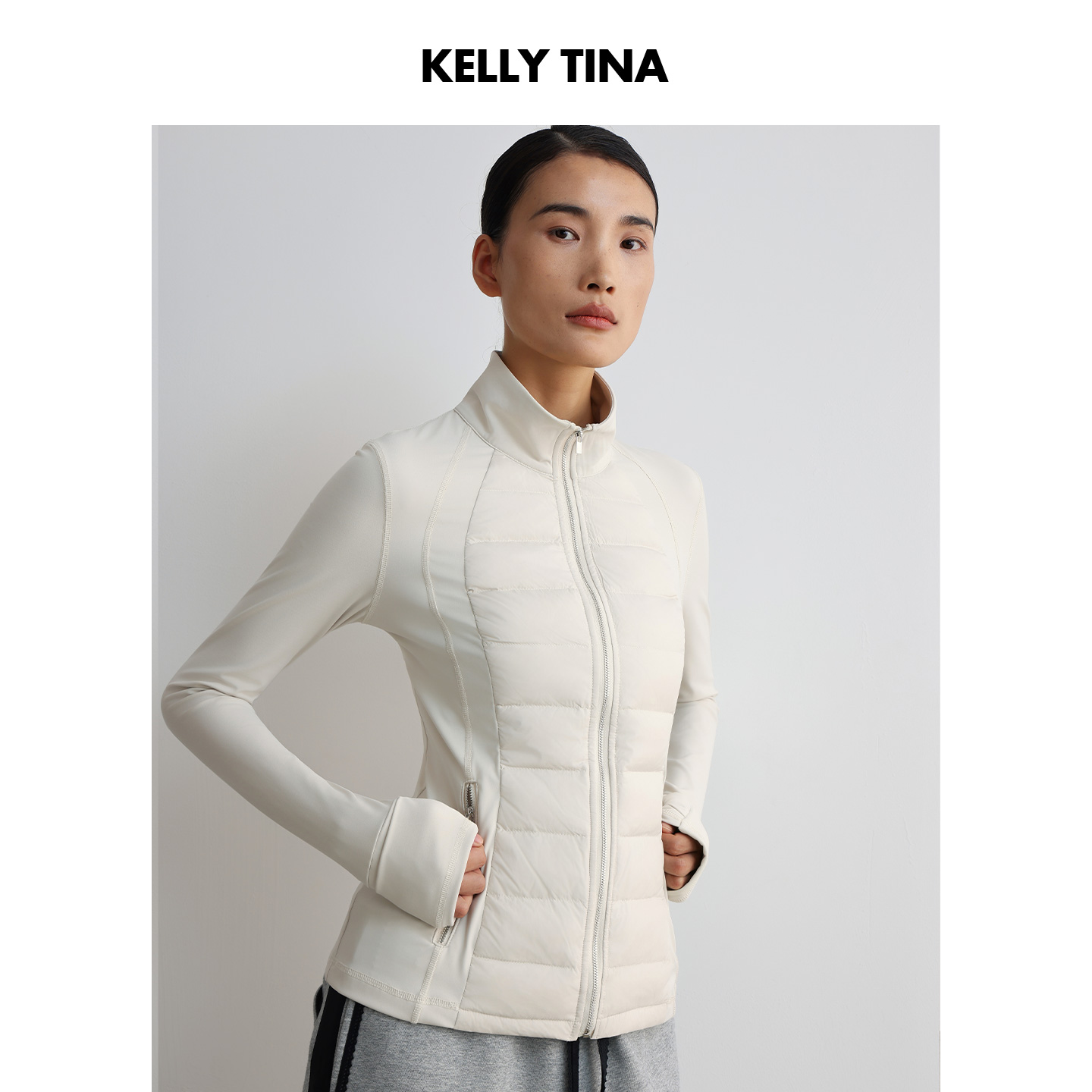 KELLY TINA 户外瑜伽鹅绒羽绒服女2025秋冬新款轻薄修身拼接外套