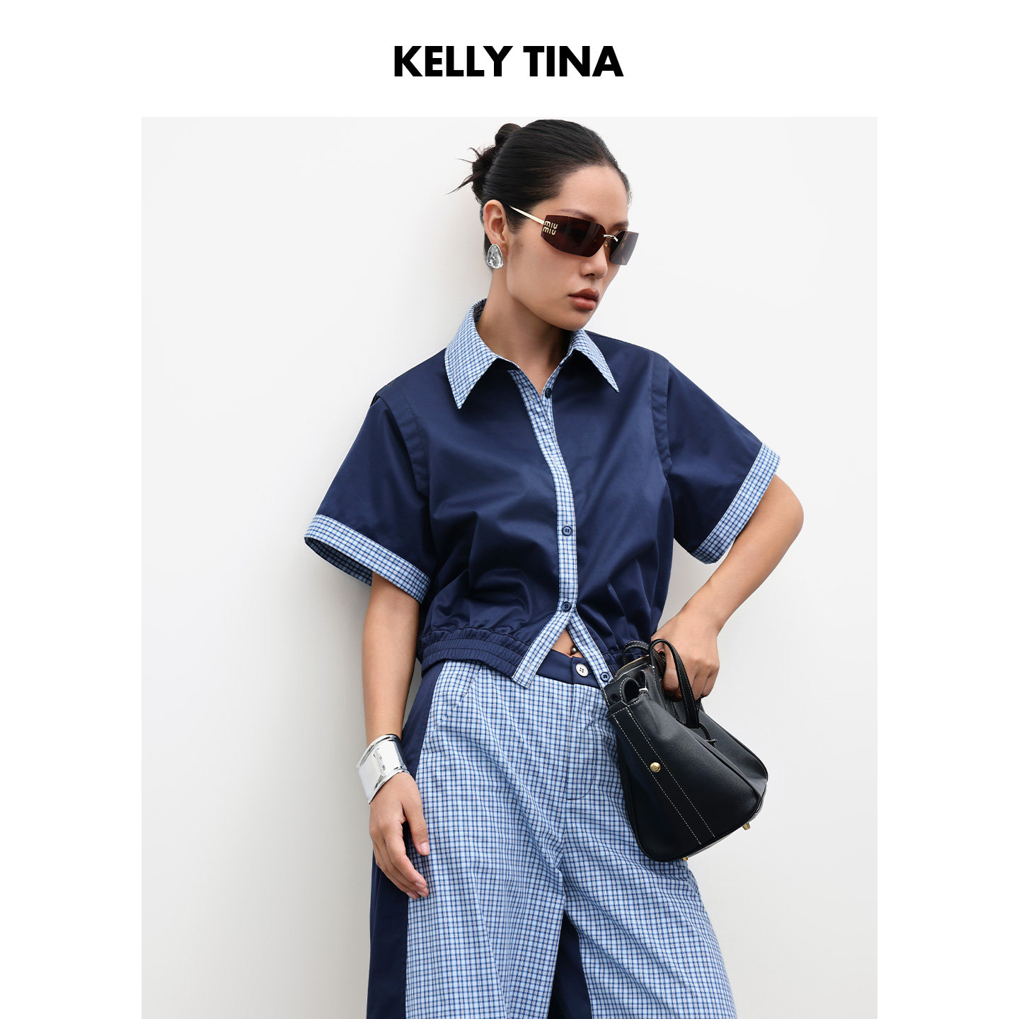 KELLY TINA“格”物致知系列双面穿衬衫polo领衬休闲减龄半袖套装,女装/女士精品,时尚套装,淘宝优惠券,粉丝福利购,淘宝优惠卷