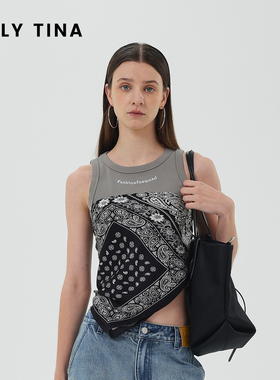 KELLY TINA夏季真丝印花背心女外穿2025新款小众无袖工字辣妹上衣