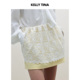 KELLY TINA 优雅性感双料蕾丝半裙女气质柠檬黄拼接半身裙短裙女