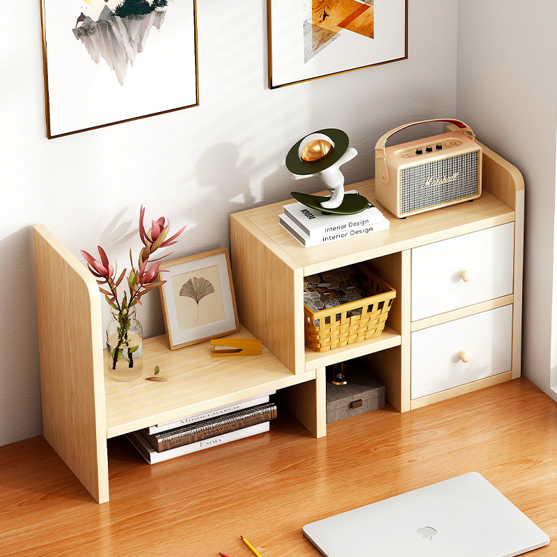 桌面可伸缩带柜门书架桌上置物架办公桌上收纳架学生书桌多层柜子