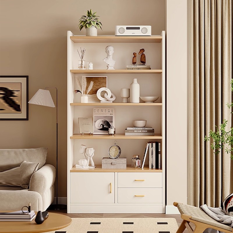 实木书柜储物柜一体靠墙展示柜带门客厅落地置物架家庭阅读区布置