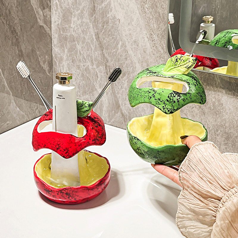 价苹果陶瓷电动牙刷架牙膏置物架陶瓷卫生间浴室牙具收纳架子,家居饰品,装饰纸巾盒,淘宝优惠券,粉丝福利购,淘宝优惠卷