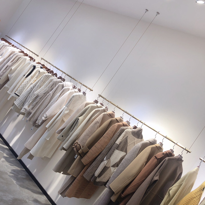 服装店展示架女装店单杆吊架金色上墙吊顶挂衣架童装上墙悬挂货架