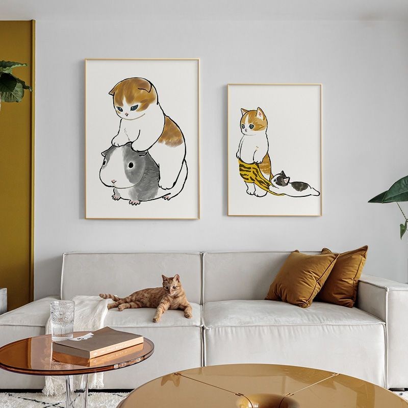 现代简约卫生间厕所装饰画创意猫咪装饰画浴室挂画日式卧室壁画图片