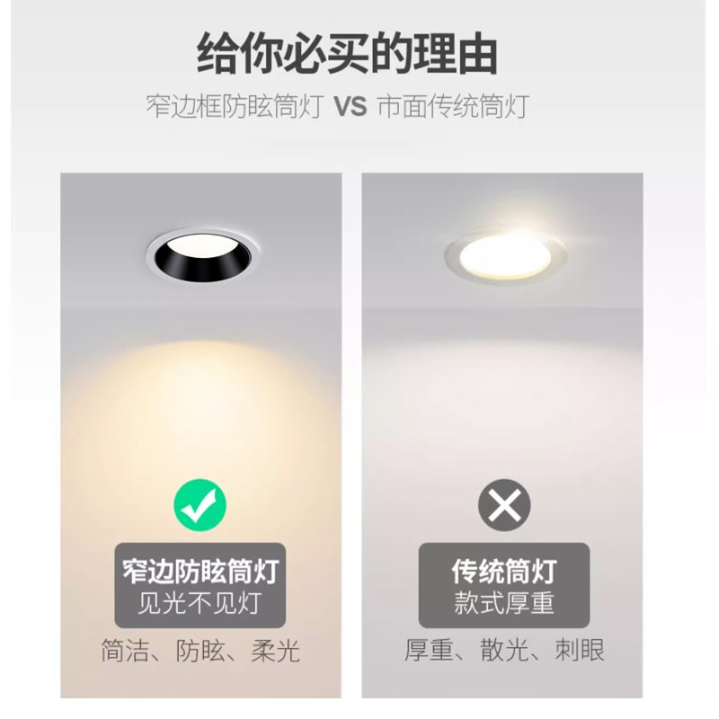 全光谱防眩筒灯嵌入式无主客厅3500K服装店商铺98显色led天花孔灯