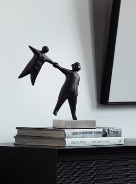 黑色铸铁拉手人物摆件新中式复古客厅书房样板间酒店抽象软装陈设