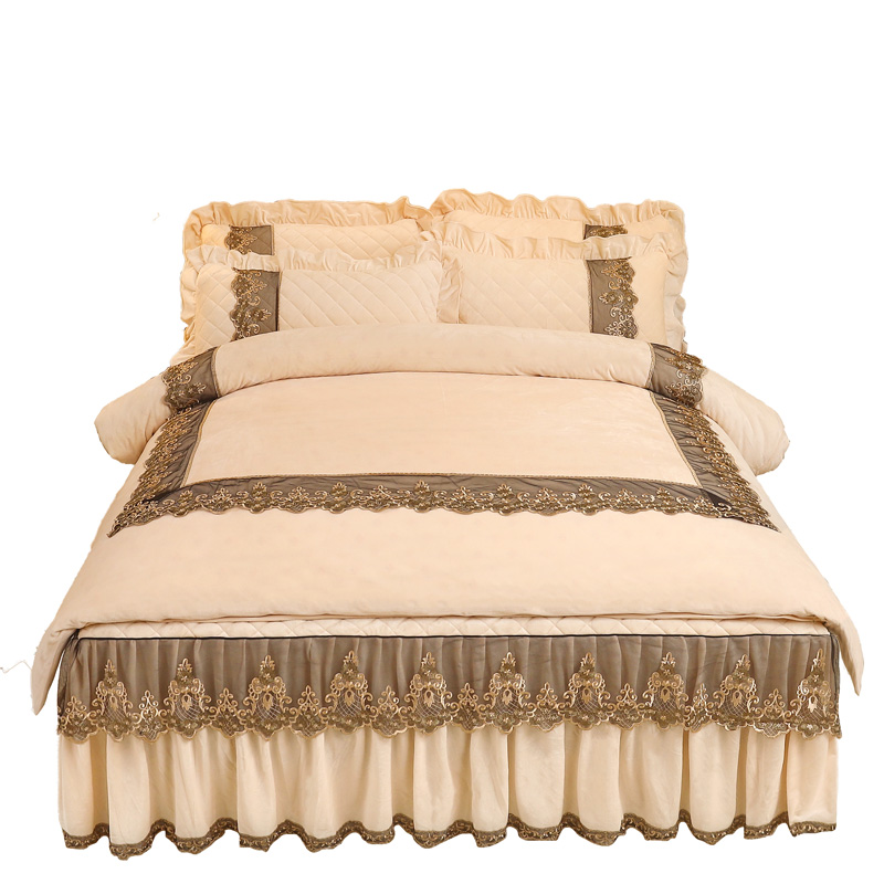 2021新款水晶绒床裙四件套冬季加绒珊瑚绒法兰绒被套床罩床上用品