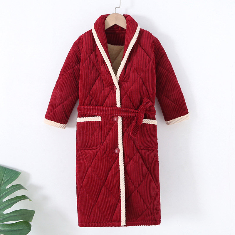 秋冬儿童睡袍夹棉加厚宝宝大童法兰绒睡衣男女童珊瑚绒家居服浴袍