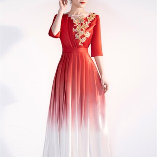 新款大合唱团演出服女长裙中老年学生合唱服红歌比赛诗歌朗诵礼服