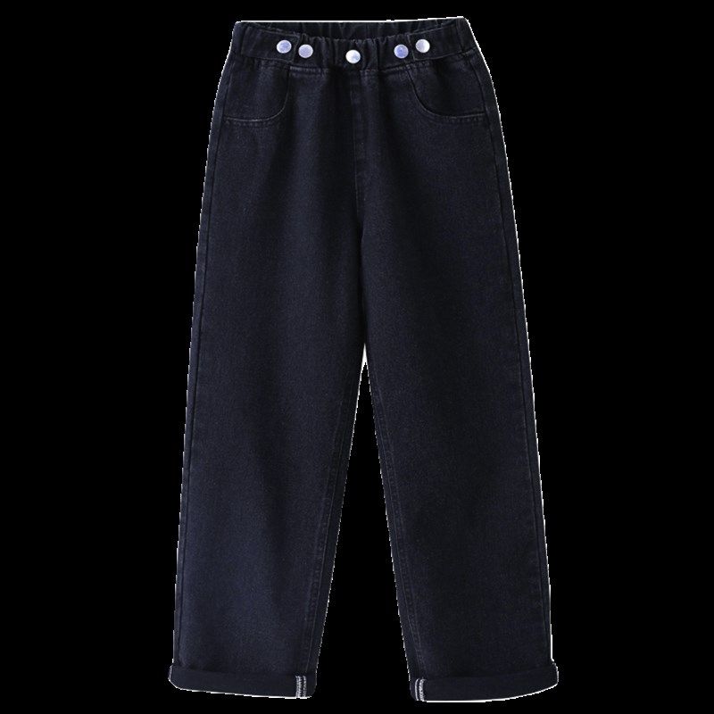 女童加绒加厚牛仔裤冬季2024新款儿童黑色直筒裤大童秋冬款阔腿裤