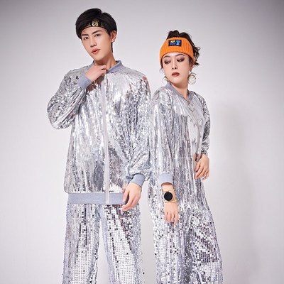 成人女歌手演出服亮片舞台亮片长袖街舞服装闪亮表演演出服外套