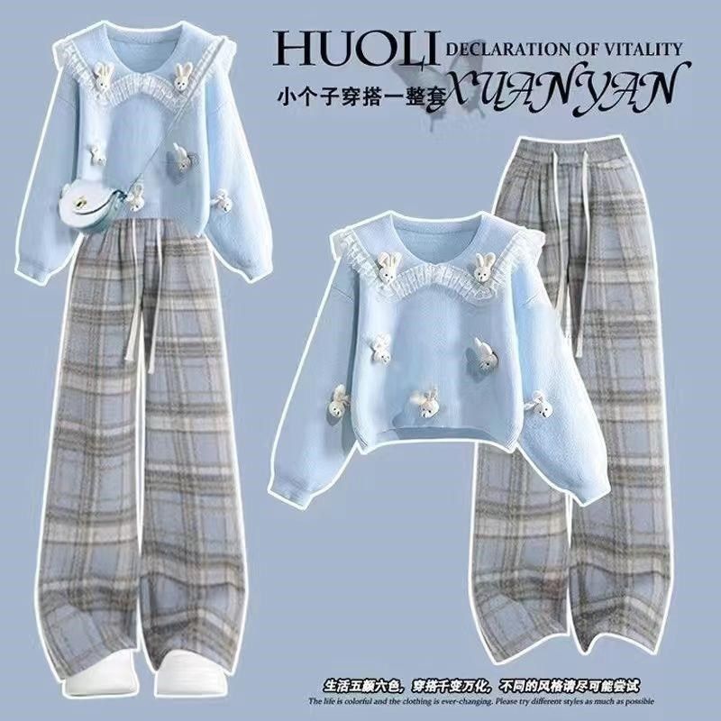 女童秋冬毛衣套装2025新款12岁13中大童学生洋气针织衫网红阔腿裤