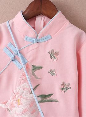 女童中国风长袖连衣裙中大童秋季洋气棉布裙子儿童冬装汉服公主裙