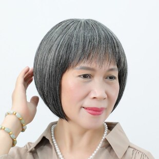 老人假发奶奶白发短发真发老太太花白头发波波头老年人光头全头套