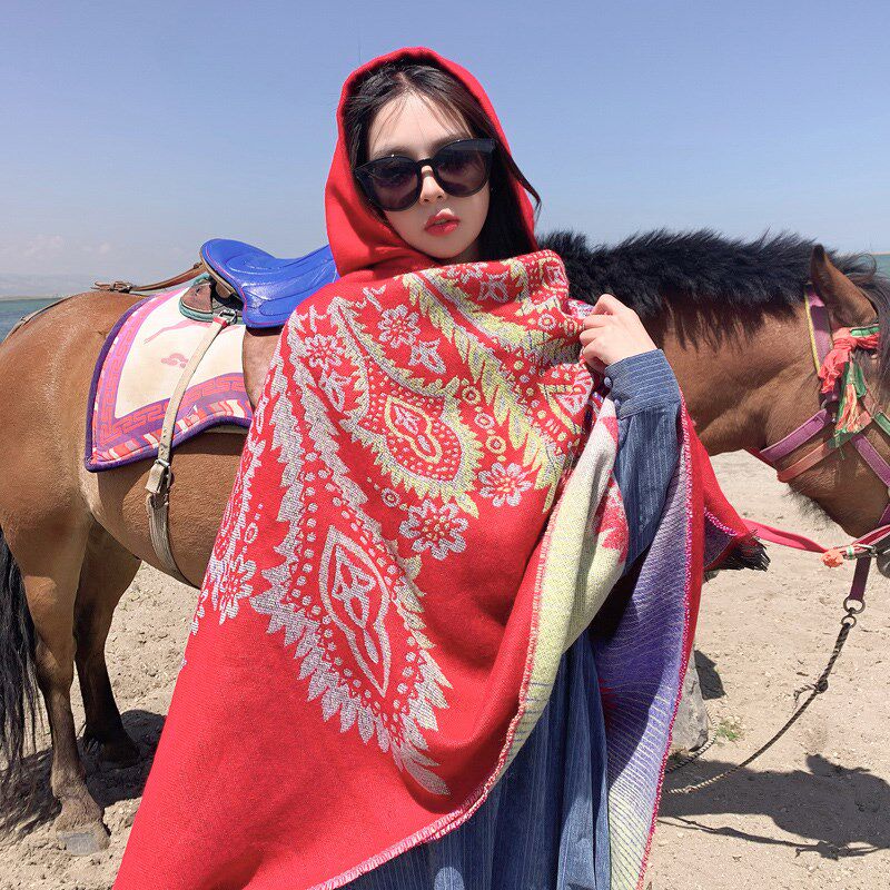 沙漠旅游穿搭披肩斗篷大红色外搭女川西旅行披风民族风夏云南西北