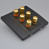 86型黑色三位六头音箱插座6头暗装 香蕉头音响插 音频三联音箱面板