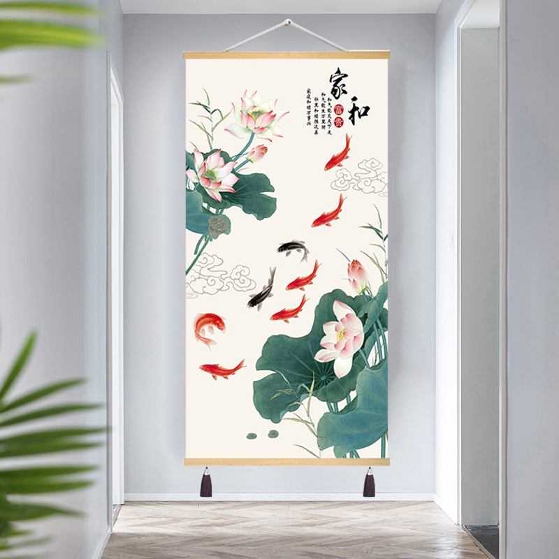 新中式荷花莲艺术装饰画客厅玄关电箱墙壁画布艺挂画背景墙免打孔图片