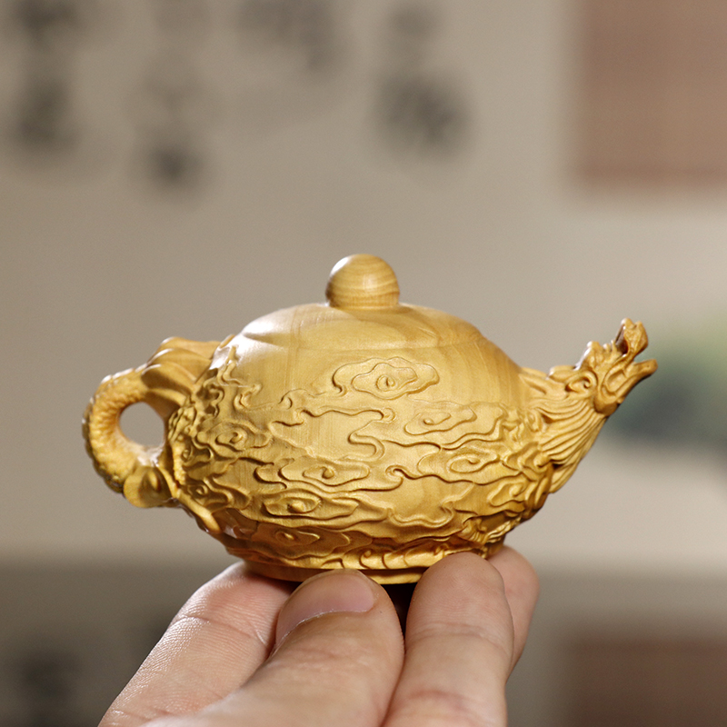 黄杨木雕文玩祥龙壶实木茶壶工艺礼品摆饰家居摆饰手把件男士把玩