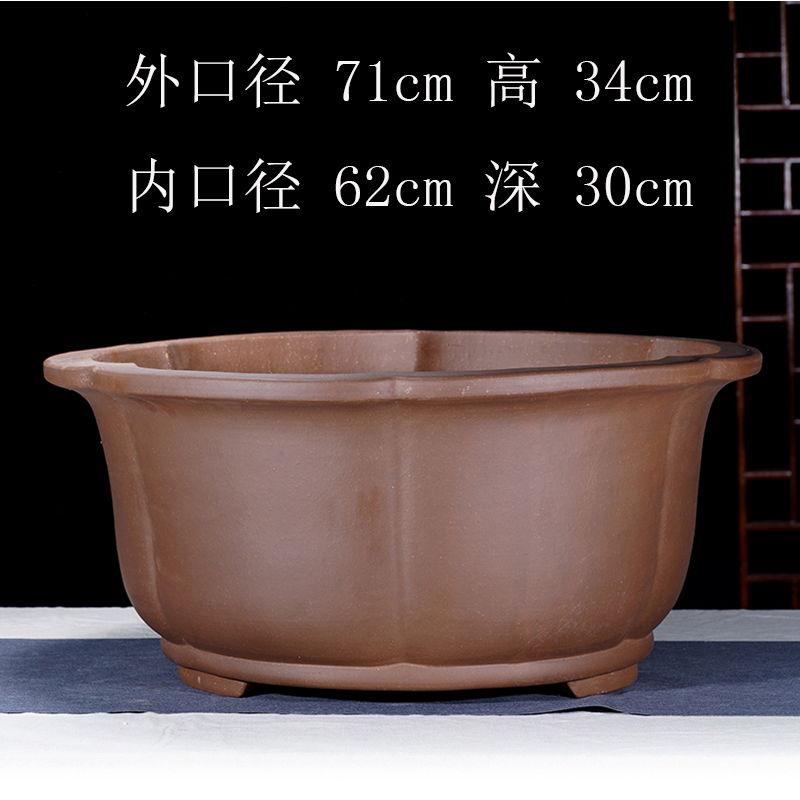 紫砂花盆罗汉松盆特大号花盆盆景盆莲花盆70圆形老桩庭院