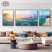 大海装 饰画客厅沙发背景墙挂画自然风景日出海景三联画档墙壁画
