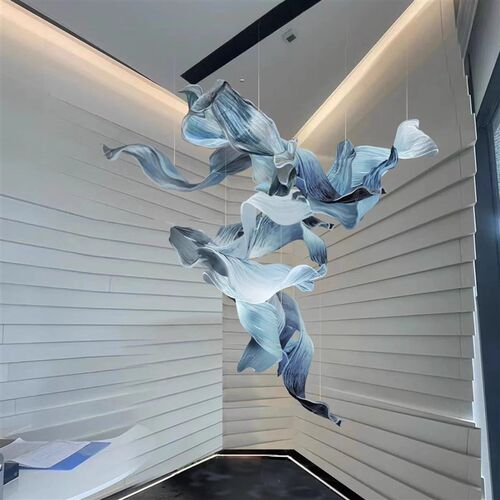 级感渐变艺术置挂件酒店大堂空中吊饰立体雕浪造型美陈