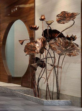 锈钢荷叶雕塑软装酒店大堂水池铁艺金属荷花落地园林景观