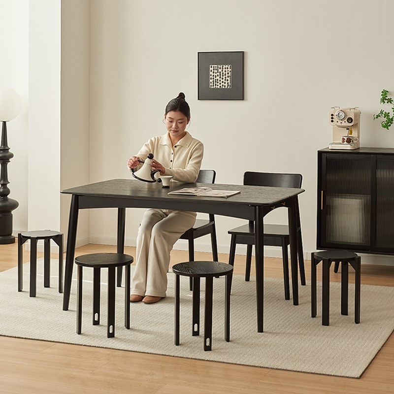 全实木可叠放家用圆四合一带滑轮茶几凳叠叠乐餐桌凳