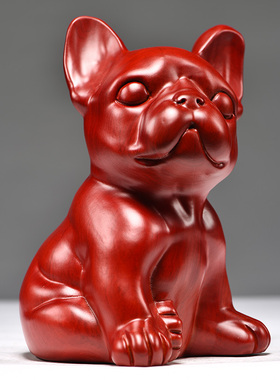 红色木狗十二生肖狗实木雕刻家居客厅办公装饰送礼红木工艺品