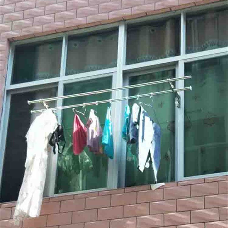 防盗网晾衣架窗户晾衣杆不锈钢高层窗外免打孔单杆式窗框晒被家用