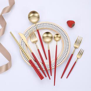 北欧式葡萄牙304不锈钢西餐刀叉勺筷四件套套装家用餐具牛排刀叉