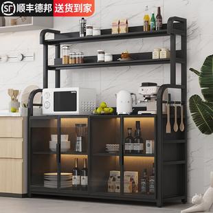 厨房置物架落地多层收纳极简门橱柜碗碟微波炉家用多功能储物柜子