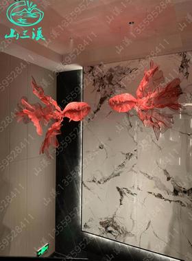 现代中式金鱼空中悬挂软装吊饰创意金属网格商场酒店开业艺术装饰