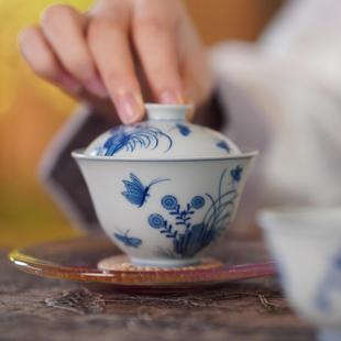 宛玉 致敬成化青花三秋纹盖碗 杯子 主人杯 茶具套组 不挑茶盖碗