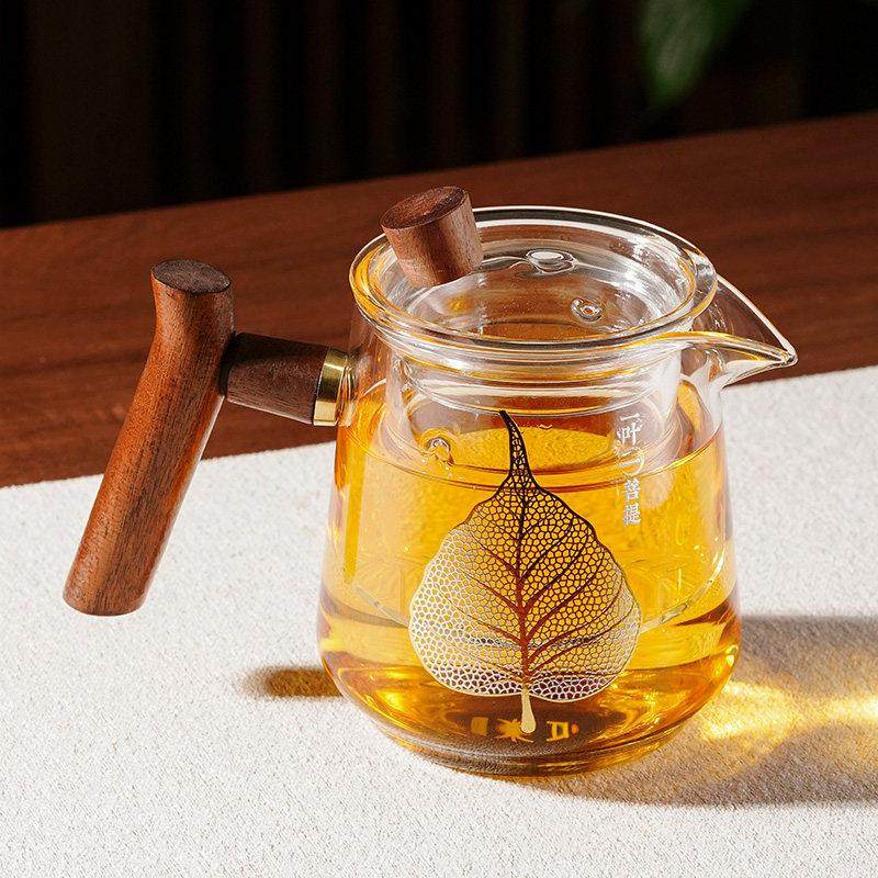 雅集茶具一叶菩提玻璃茶壶木把手木盖家用泡茶壶一壶二杯过滤茶壶,餐饮具,茶壶,淘宝优惠券,粉丝福利购,淘宝优惠卷