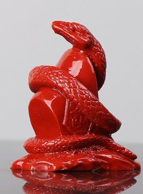 2025吉祥朱砂生肖蛇小饰品红色生肖年桌面十二生肖三合一六合一阵