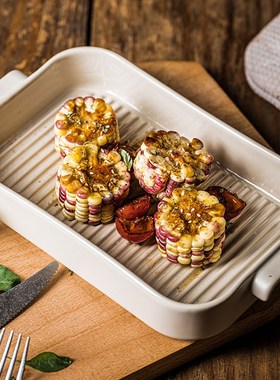 Lent耳长方形微波炉陶瓷烤盘耐高温烤箱专用盘子芝士焗饭盘