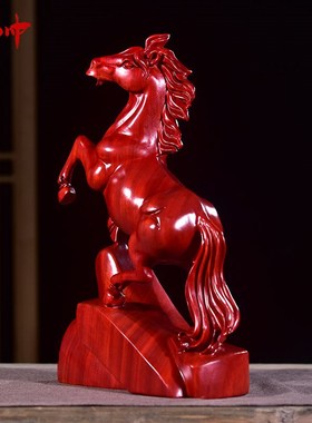 红梨木雕马实木雕刻桌面动物工艺品红木马摆设家居业礼品