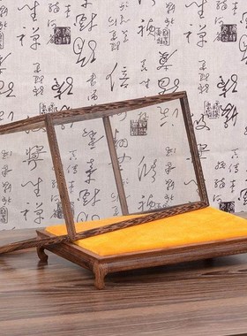 博古架实木玻璃罩子红木雕刻工艺品瓶底座防尘展示盒
