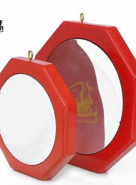 妙如意 红色镜挂件八角桃木玻璃镜凸镜凹镜家用门口装饰品