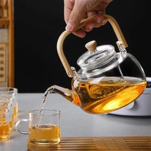 竹把提梁烧水煮茶壶耐高温耐低温高硼硅材质耐热家用W蒸煮加厚过