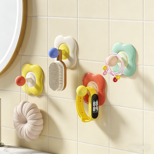 多巴胺花朵挂钩免打孔入户门放钥匙粘钩无痕毛巾架强力承重衣钩子