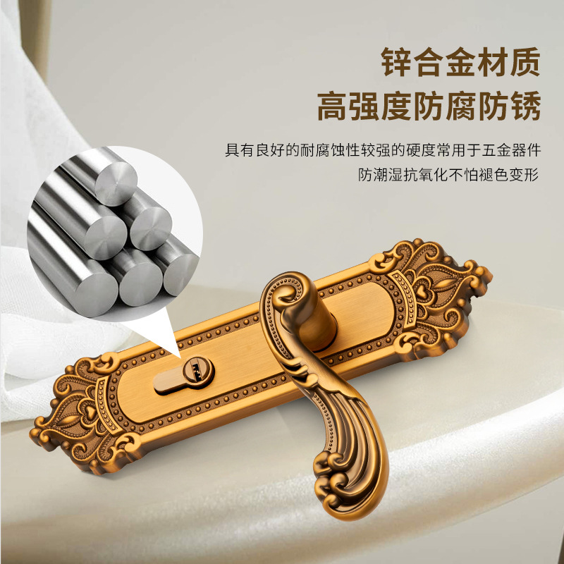 欧式门锁黄古铜青古铜双舌静音门锁58面板磁吸办公室房间卧室YJ